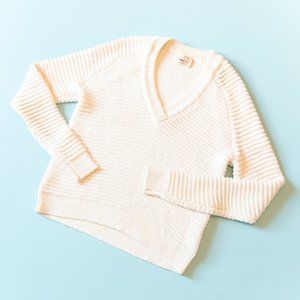 Torn By Ronny Kobo Off-White Cream Super Chunky Knit V-Neck Long Sleeve Sweater